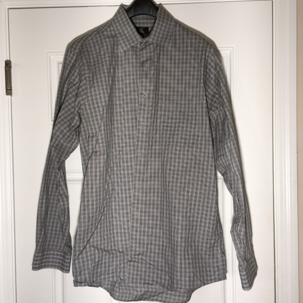 L Calvin Klein Gray/Black Button-down dress shirt